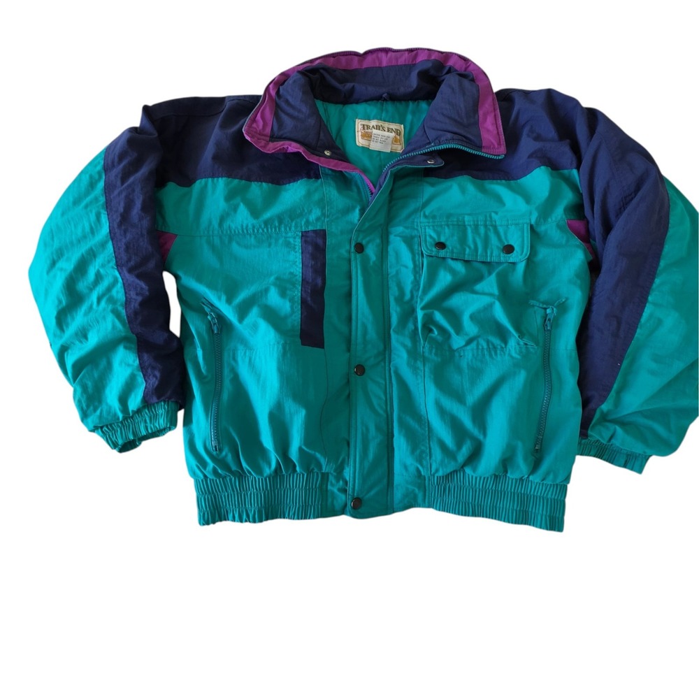 Trail's End Mens Ski Jacket Teal Navy Purple Colorblock 90's Vintage Large